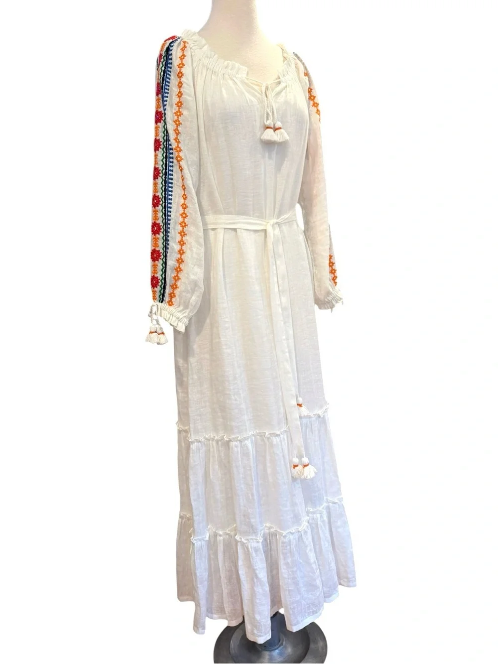 Tory Burch Embroidered Peasant Maxi Dress Cover-up On or Off Shoulder Small